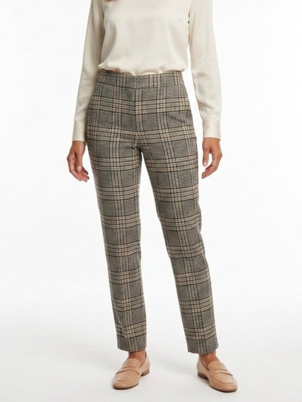 ZARA Dark Academia Glen Check High Waisted Tapered Ankle Trousers Small
